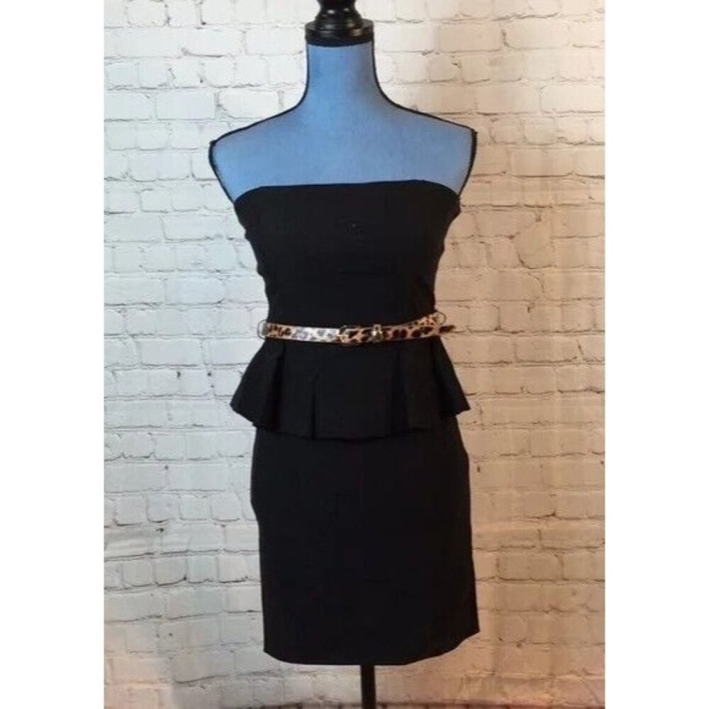 City Triangles Dress Black Strapless Peplum Belt Short Size 7